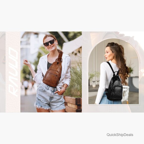 Anti Theft PU Leather Convertible Sling Backpack Daypack Women